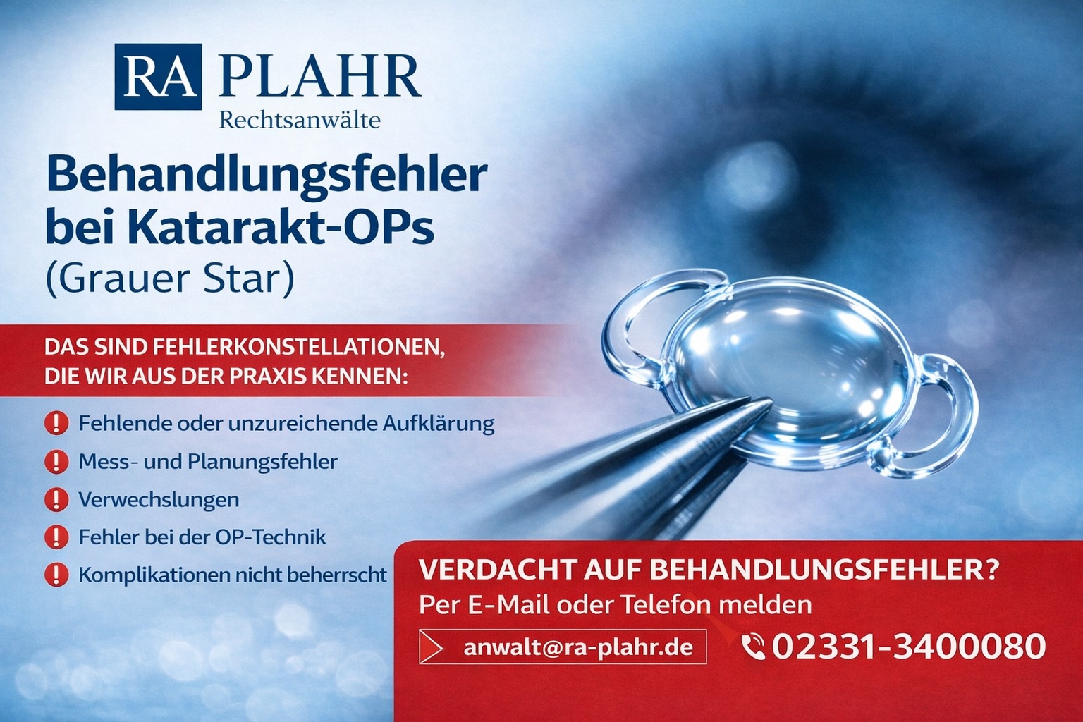 Behandlungsfehler Katarakt-OP (Grauer Star)  Plahr Rechtsanwlte
