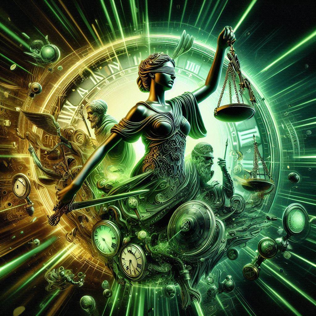 Justitia reist in der Zeit zurück